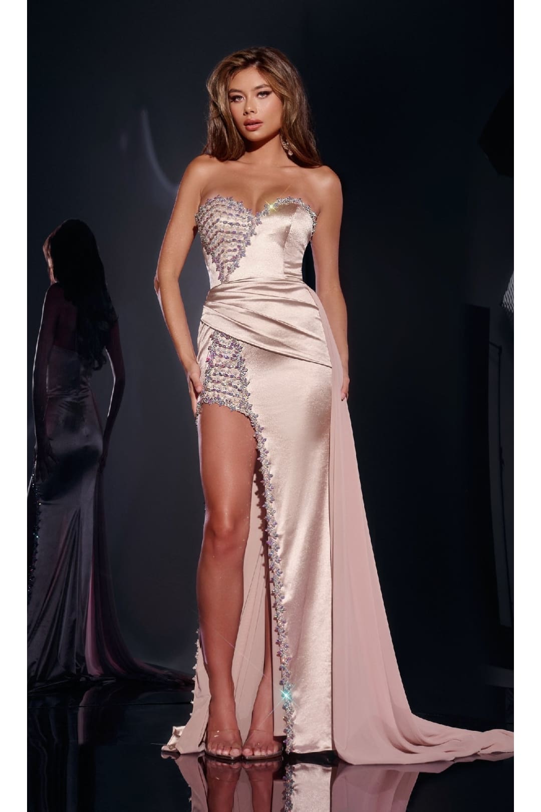 Long Prom Dress: Jovani D5408 - Champagne / 00 - Apparel & Accessories > Clothing > Dresses
