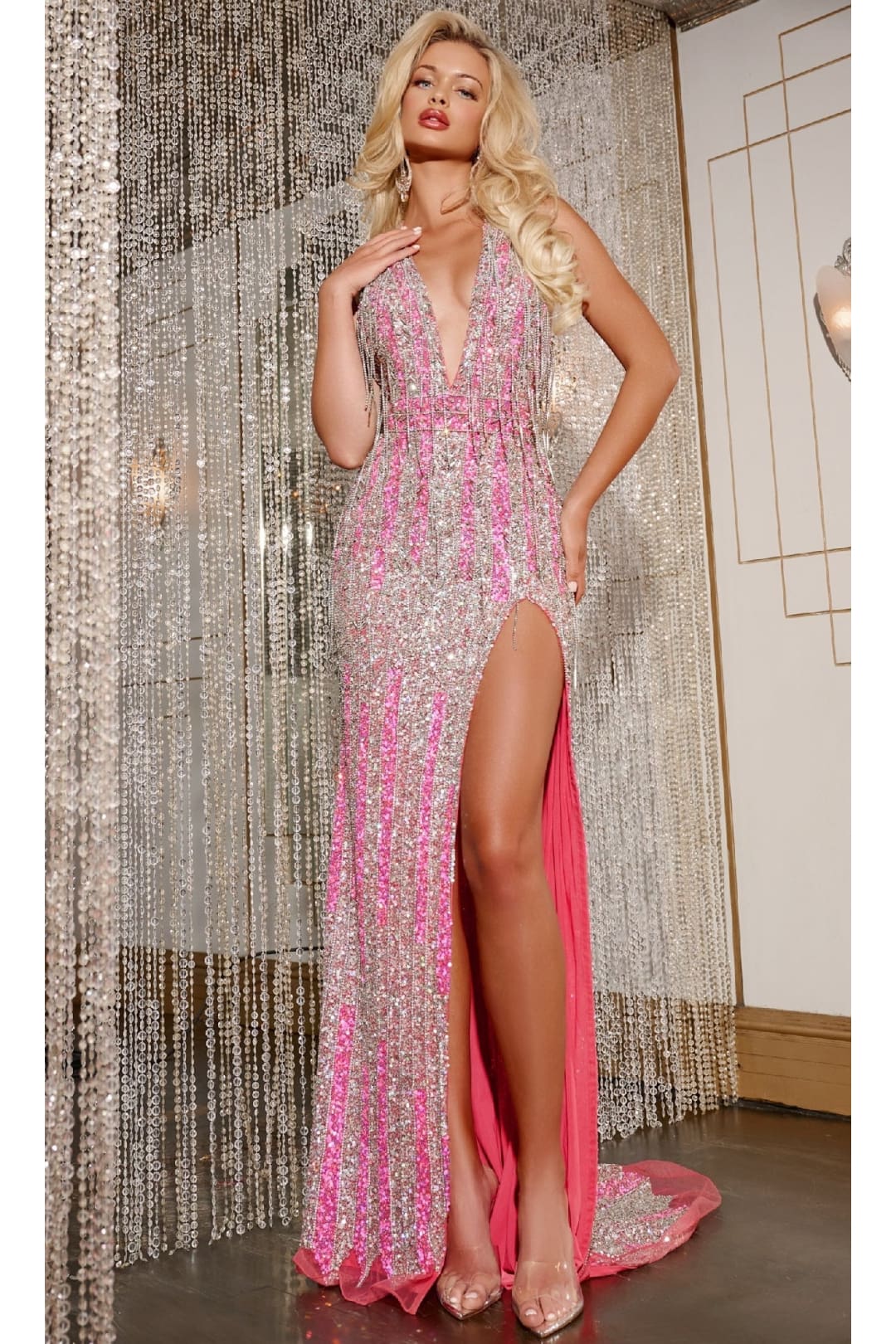 Long Prom Dress: Jovani D5714 - Dark Coral / Apparel & Accessories > Clothing > Dresses