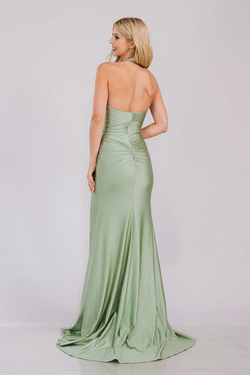 Long Prom Dress V-Neck Halter Strap Gala Gown By Amelia Couture 3040 - Dress