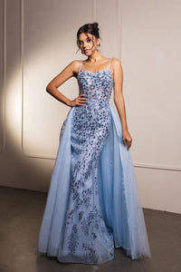 Long Red Carpet Dress Sleeveless Beaded Gown By Royal Queen RQ8146 - SMOKE/BLUE / 4 - Dress