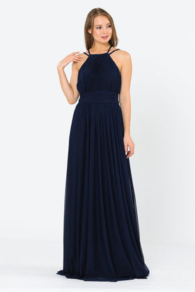 Poly USA 8396 Long Ruched Halter A-line Dress