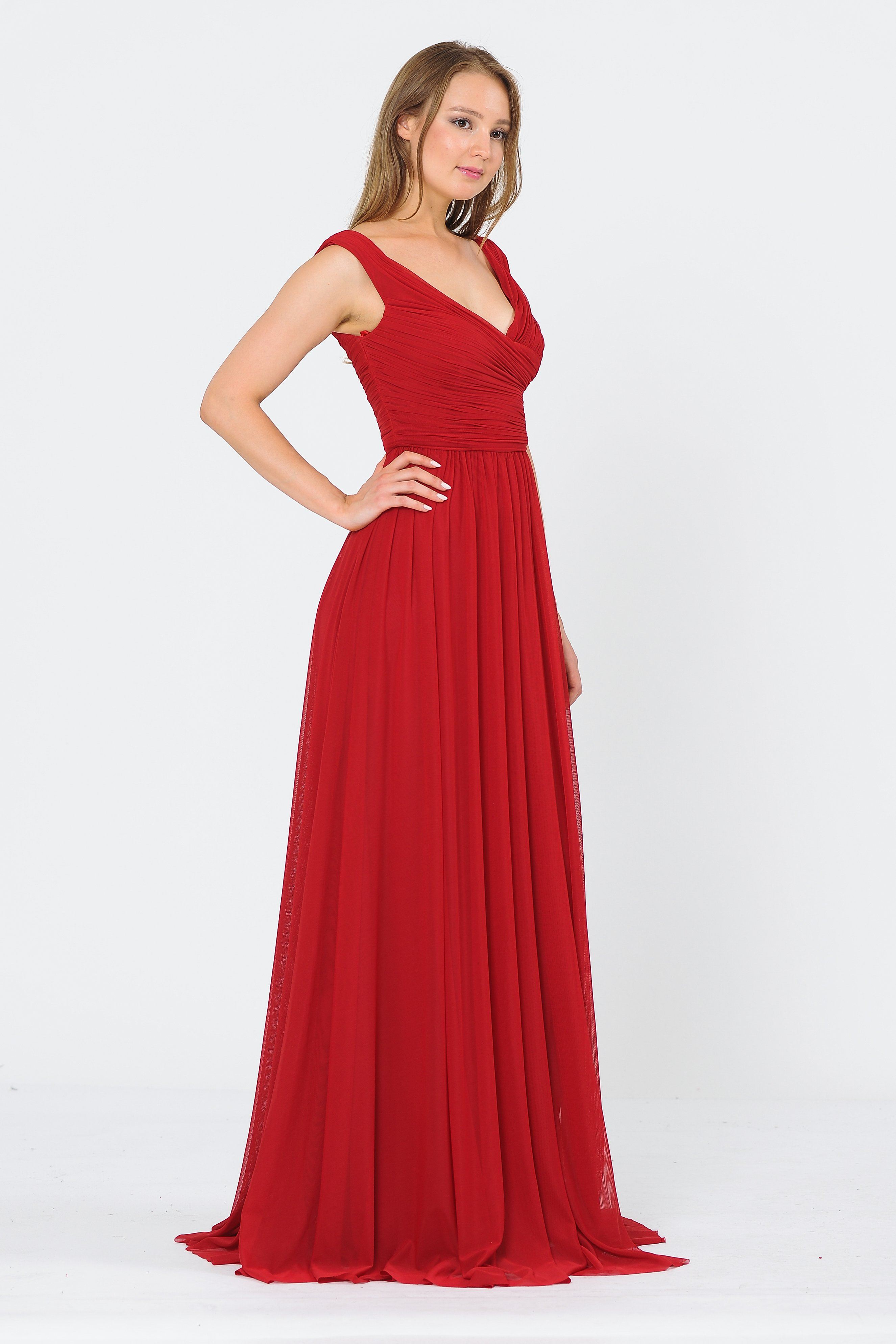 Vestido largo fruncido con hombros descubiertos de Poly USA 8398