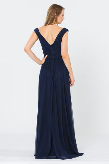 Vestido largo fruncido con hombros descubiertos de Poly USA 8398