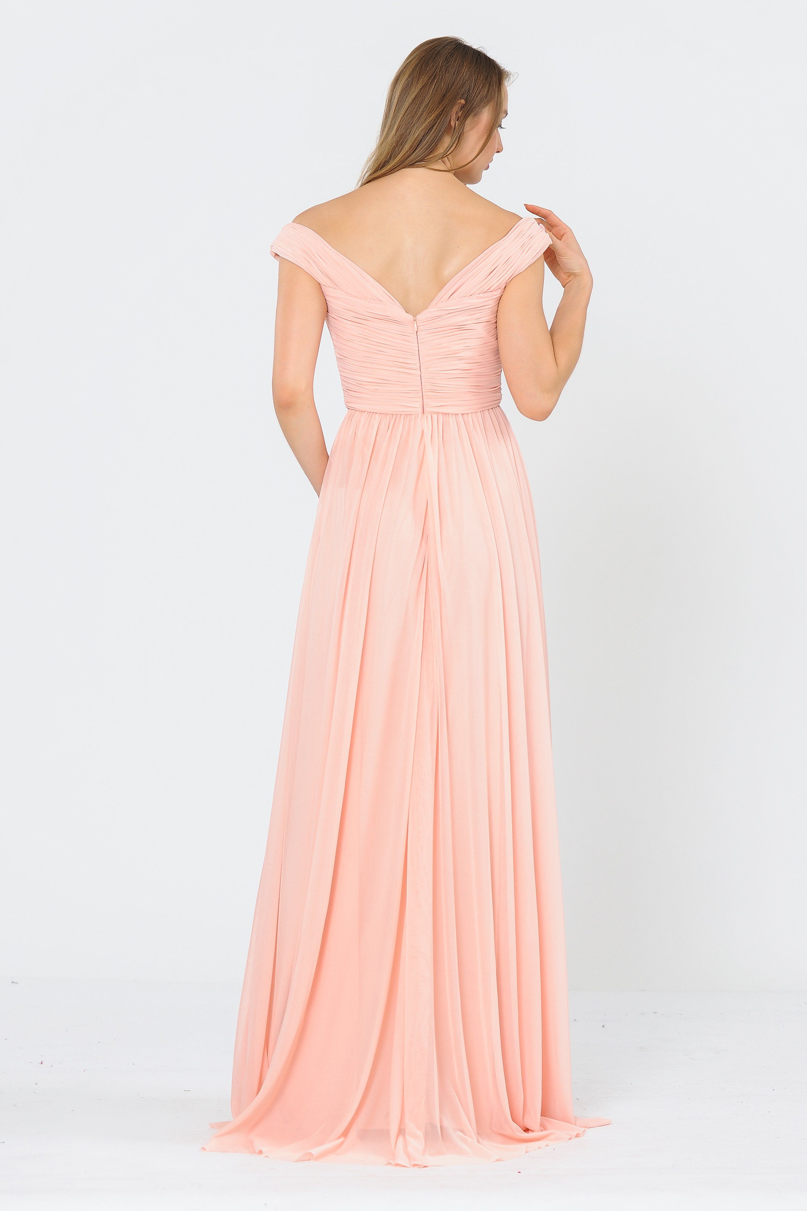 Vestido largo fruncido con hombros descubiertos de Poly USA 8398