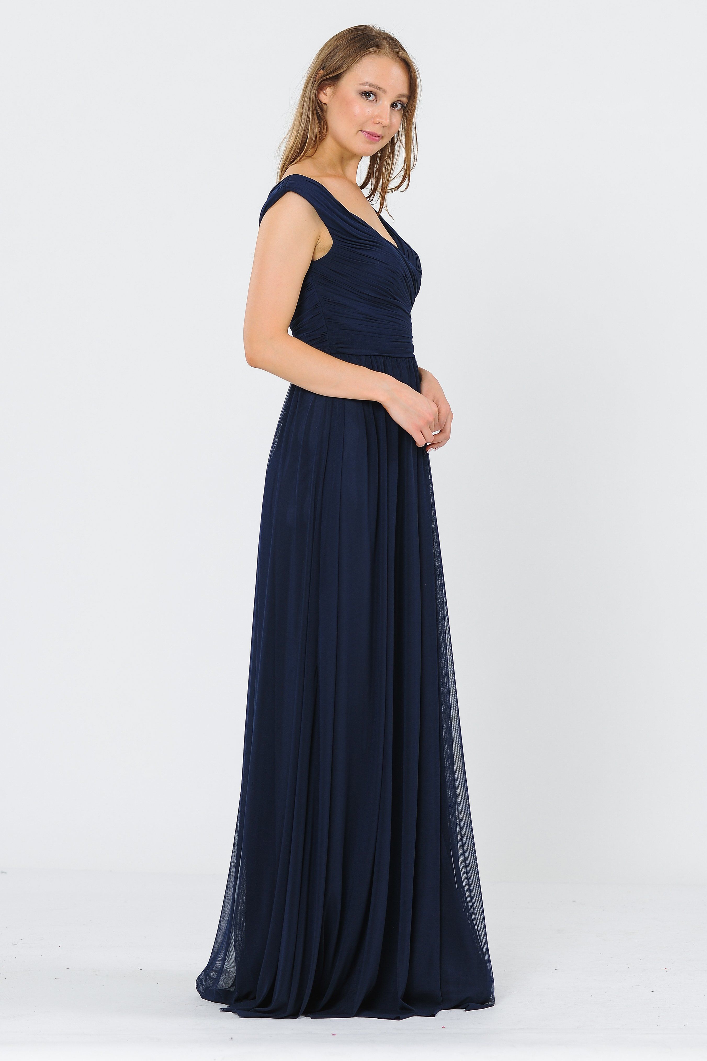 Vestido largo fruncido con hombros descubiertos de Poly USA 8398