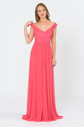 Poly USA 8398 Long Ruched Off the Shoulder Dress