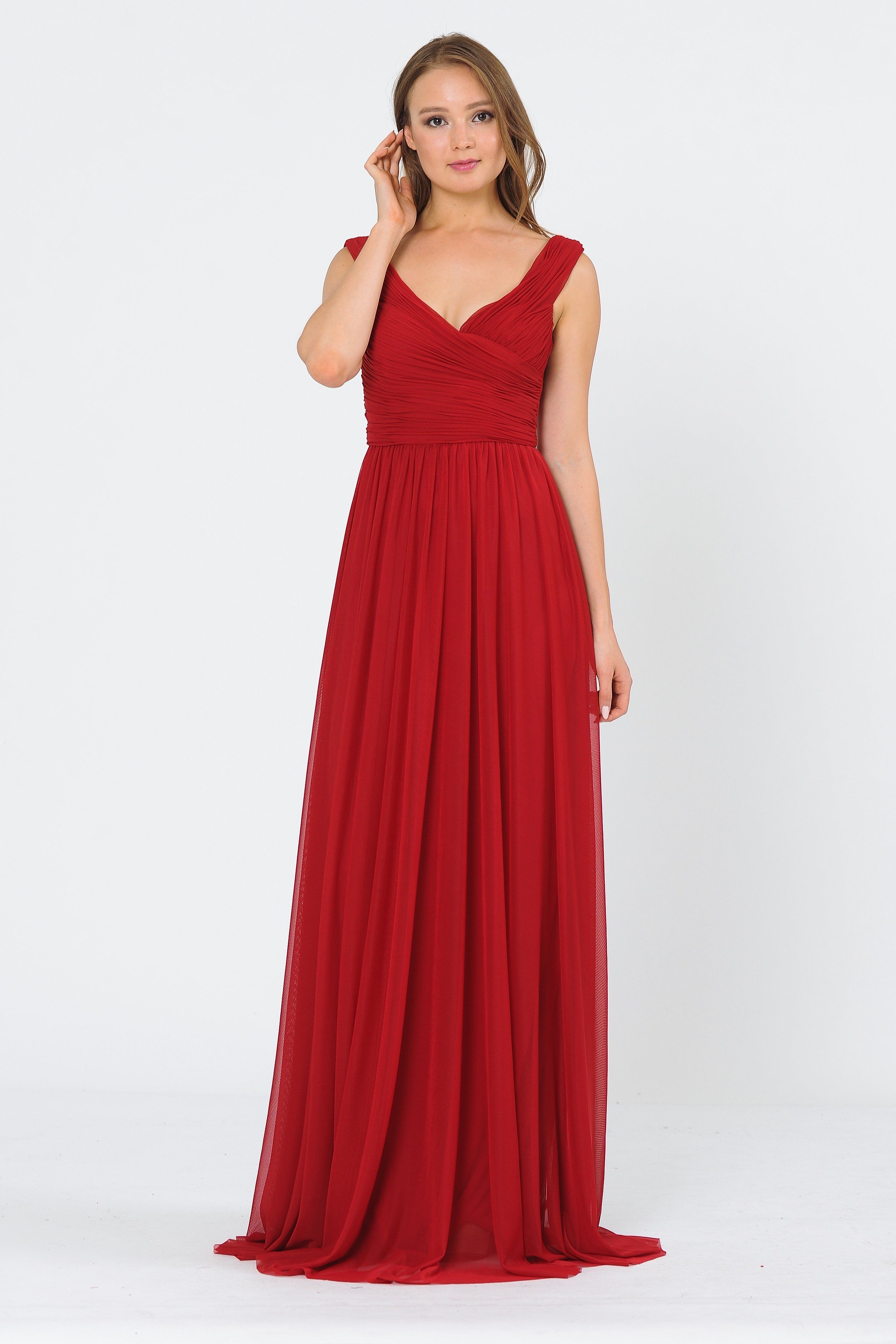Vestido largo fruncido con hombros descubiertos de Poly USA 8398