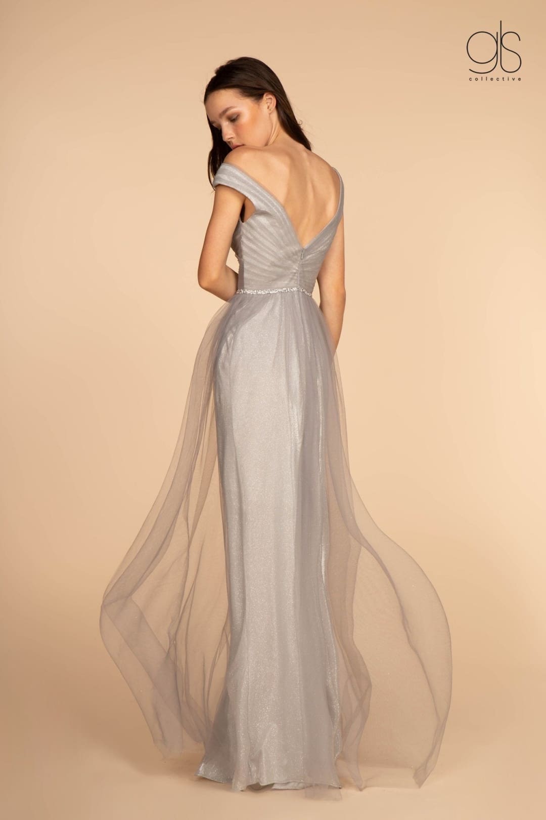 Long Ruched V-Neck Dress with Jeweled Waistband by Elizabeth K GL2560 - Long Formal Dresses