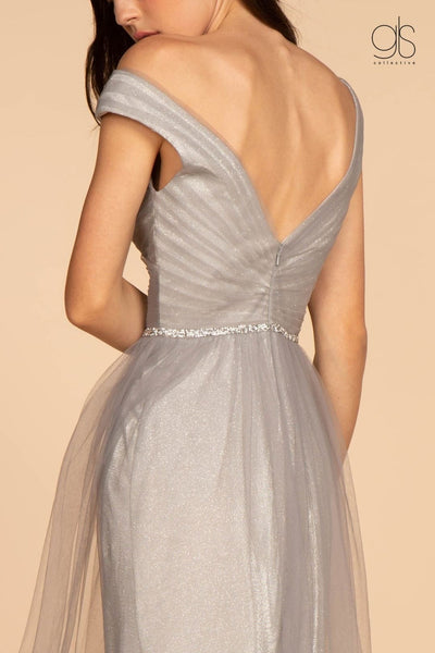 Long Ruched V-Neck Dress with Jeweled Waistband by Elizabeth K GL2560 - Long Formal Dresses
