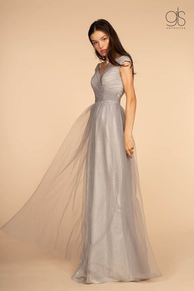 Long Ruched V-Neck Dress by Elizabeth KGL2560
