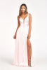 Long Satin Illusion V-Neck Dress by Elizabeth K GL1992 - Long Formal Dresses