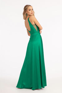 Long Satin Illusion V-Neck Dress by Elizabeth K GL1992 - Long Formal Dresses