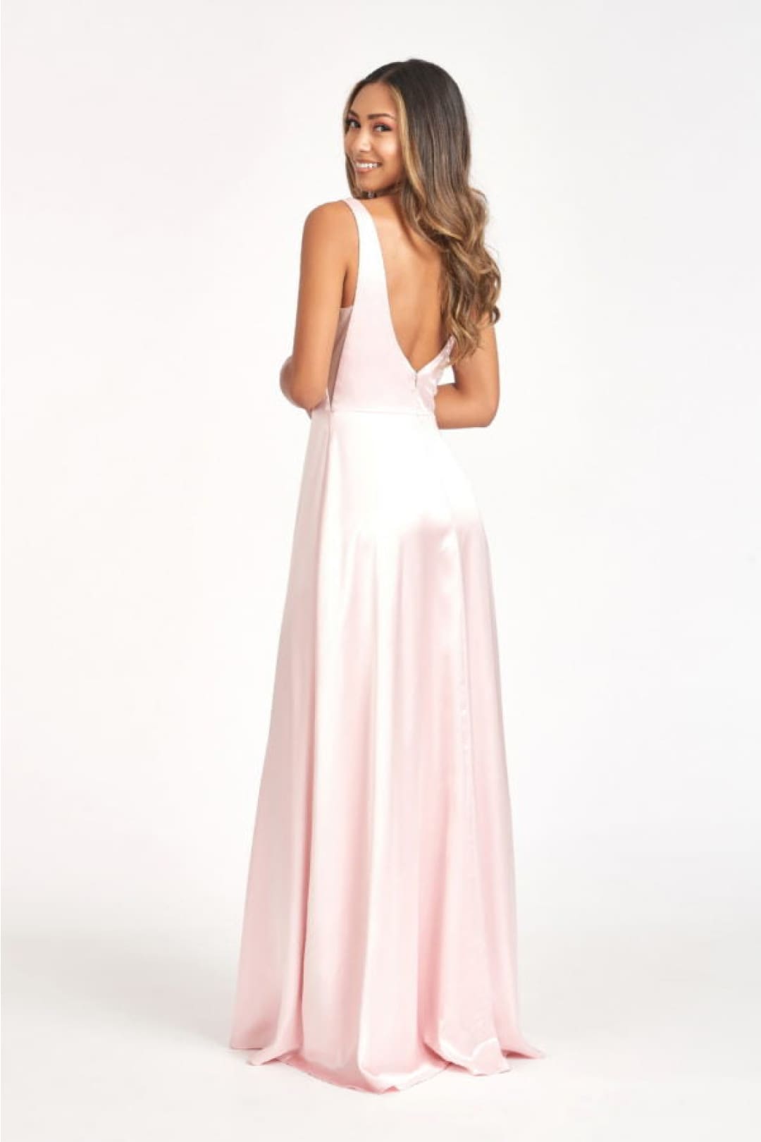 Long Satin Illusion V-Neck Dress by Elizabeth K GL1992 - Long Formal Dresses