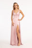 Long Satin Illusion V-Neck Dress by Elizabeth K GL1992 - XS / Mauve - Long Formal Dresses