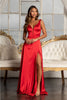 Long Satin Illusion V-Neck Dress by Elizabeth K GL1992 - XS / Red - Long Formal Dresses