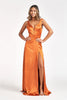 Long Satin Illusion V-Neck Dress by Elizabeth K GL1992 - XS / Sienna - Long Formal Dresses