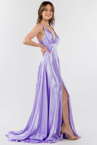 Long Satin V-Neck Dress by Elizabeth K GL2963 - Long Formal Dresses