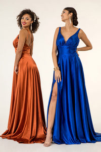 Long Satin V-Neck Dress by Elizabeth K GL2963 - Long Formal Dresses