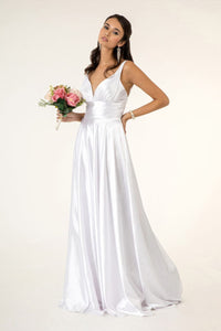 Long Satin V-Neck Dress by Elizabeth K GL2963 - Long Formal Dresses