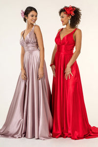 Long Satin V-Neck Dress by Elizabeth K GL2963 - Long Formal Dresses