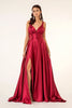 Long Satin V-Neck Dress by Elizabeth K GL2963 - XS / Burgundy - Long Formal Dresses