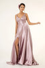 Long Satin V-Neck Dress by Elizabeth K GL2963 - XS / Mauve - Long Formal Dresses