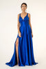 Long Satin V-Neck Dress by Elizabeth K GL2963 - XS / Royal Blue - Long Formal Dresses