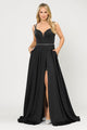 Poly USA 8654 Long Satin V-Neck Dress with Corset Back