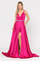 Poly USA 8604 Long Satin V-Neck Dress with Short Skirt