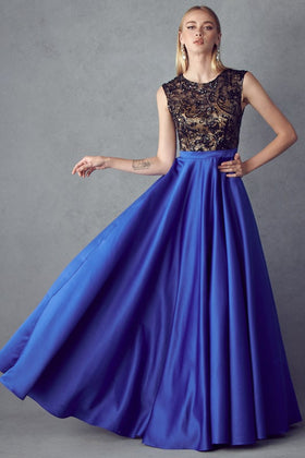 Juliet 661 Long Sequin Bodice A-line Dress with Halter Neckline