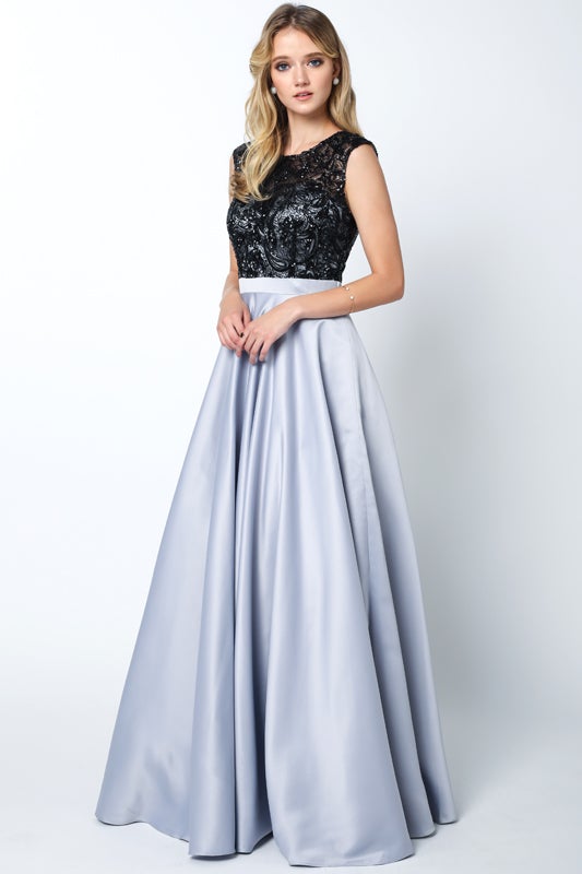 Juliet Silver/Black Long Formal Dresses