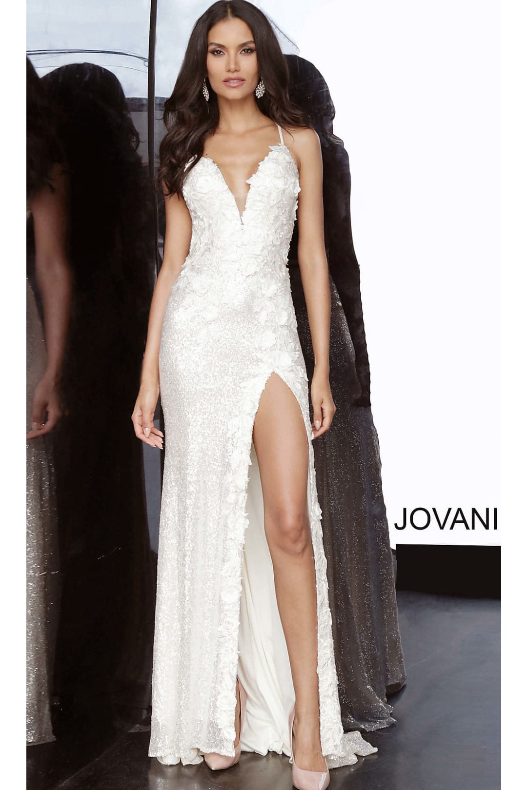 Jovani-Long Sequin Jovani Prom Dress with Appliques