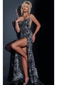 Long Sequin-Print Prom Dress: Jovani 44116 - Black/Gunmetal / 00 - Apparel & Accessories > Clothing > Dresses