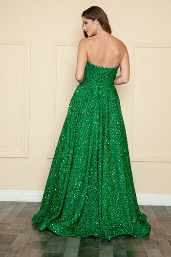 Vestido largo de lentejuelas con escote corazón de Poly USA 9152