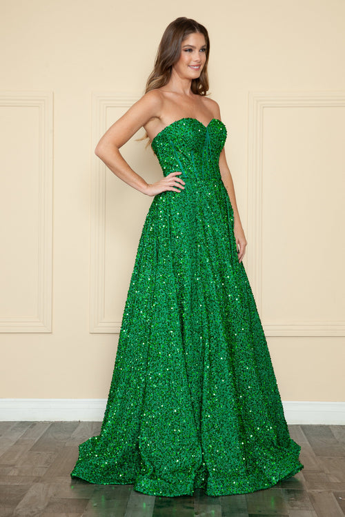 Poly USA 9152 Long Sequin Sweetheart Dress