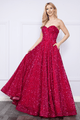 Vestido largo de lentejuelas con escote corazón de Poly USA 9152
