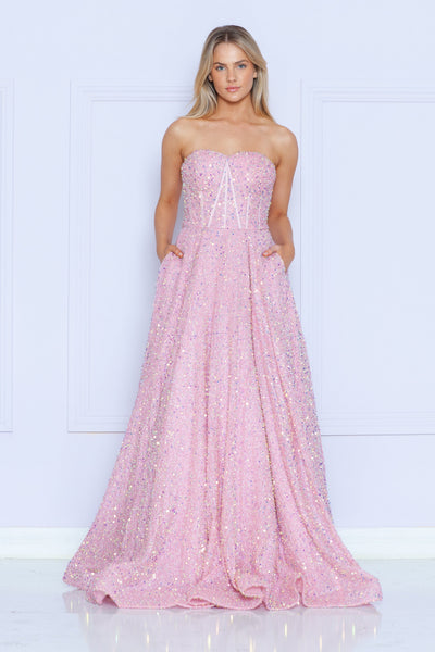 Poly USA 9152 Long Sequin Sweetheart Dress