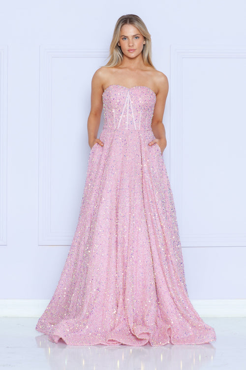 Poly USA 9152 Long Sequin Sweetheart Dress