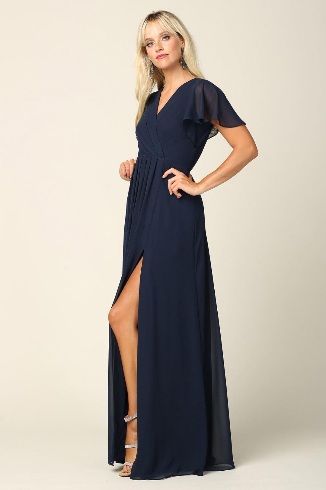 Long Short Sleeve Mother of the Bride Chiffon Dress - The Dress Outlet