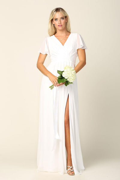 Long Short Sleeve Mother of the Bride Chiffon Dress - The Dress Outlet