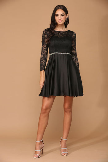 Long Sleeve Beaded Cocktail Dress