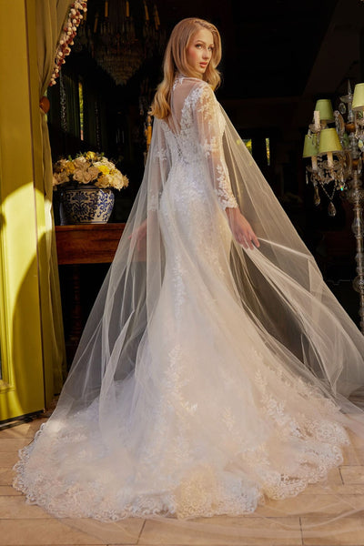 Long Sleeve Cape Bridal Gown by GLS Gloria GL3605 - Long Formal Dresses
