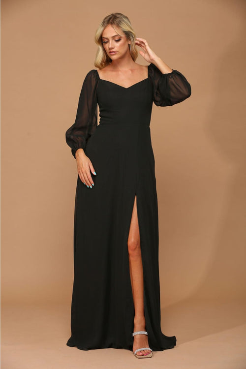 Long Sleeve Formal Chiffon Dress