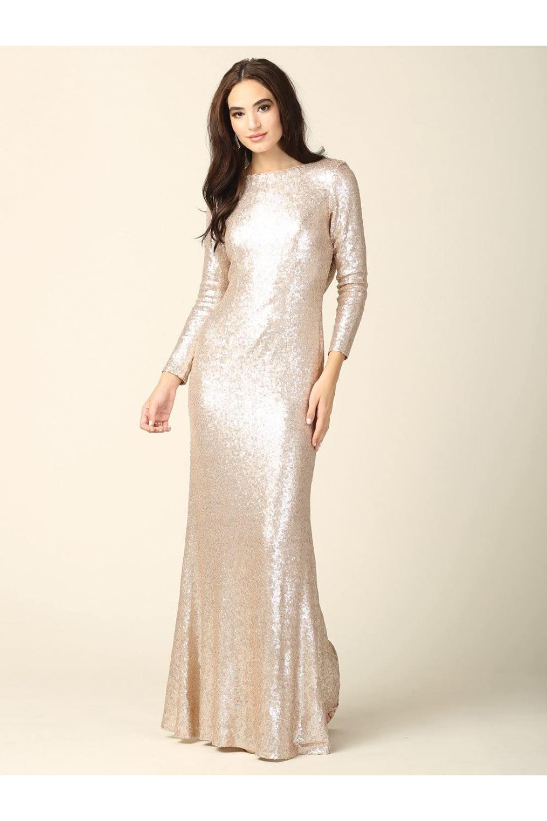 Long Sleeve Formal Evening Prom Dress Sale - Blush / M