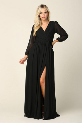 Long-Sleeve Mother of the Bride Chiffon Dress by Eva USA