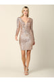 Long Sleeve Sequins Short Cocktail Dress - The Dress Outlet