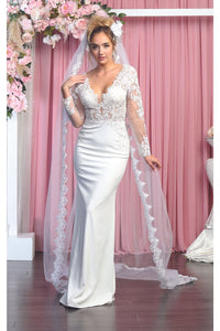Long Sleeve Wedding Ivory Gown - IVORY / 4 - Dress