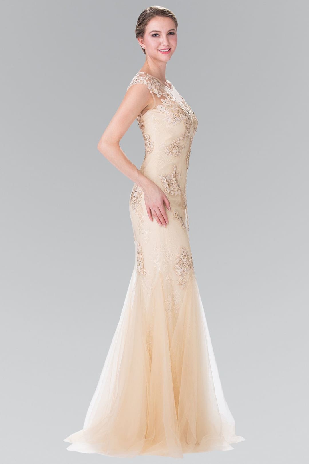 Long Sleeveless Beaded Lace Mermaid Dress by Elizabeth K GL2276 - Long Formal Dresses