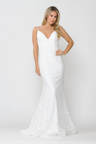 Poly USA 8590 Long Sleeveless Beaded Lace Mermaid Dress