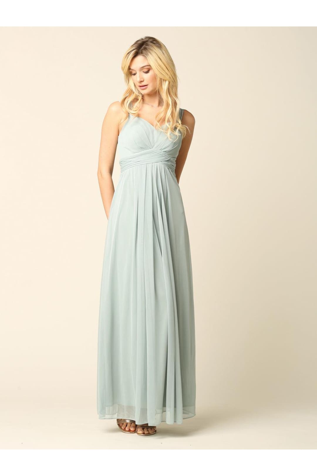 Long Sleeveless Bridesmaid Chiffon Dress - The Dress Outlet